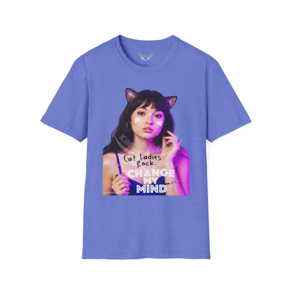 ’Cat Ladies Rock - Change My Mind’ Cat Lady Kitty Parent Tee - Softstyle T-Shirt Heather Royal / XS T-Shirt