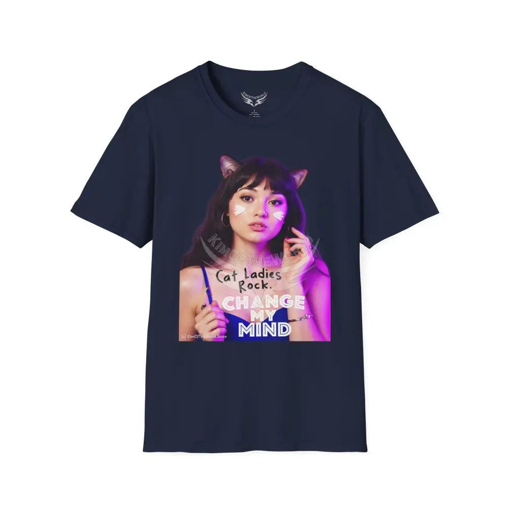 ’Cat Ladies Rock - Change My Mind’ Cat Lady Kitty Parent Tee - Softstyle T-Shirt Navy / XS T-Shirt