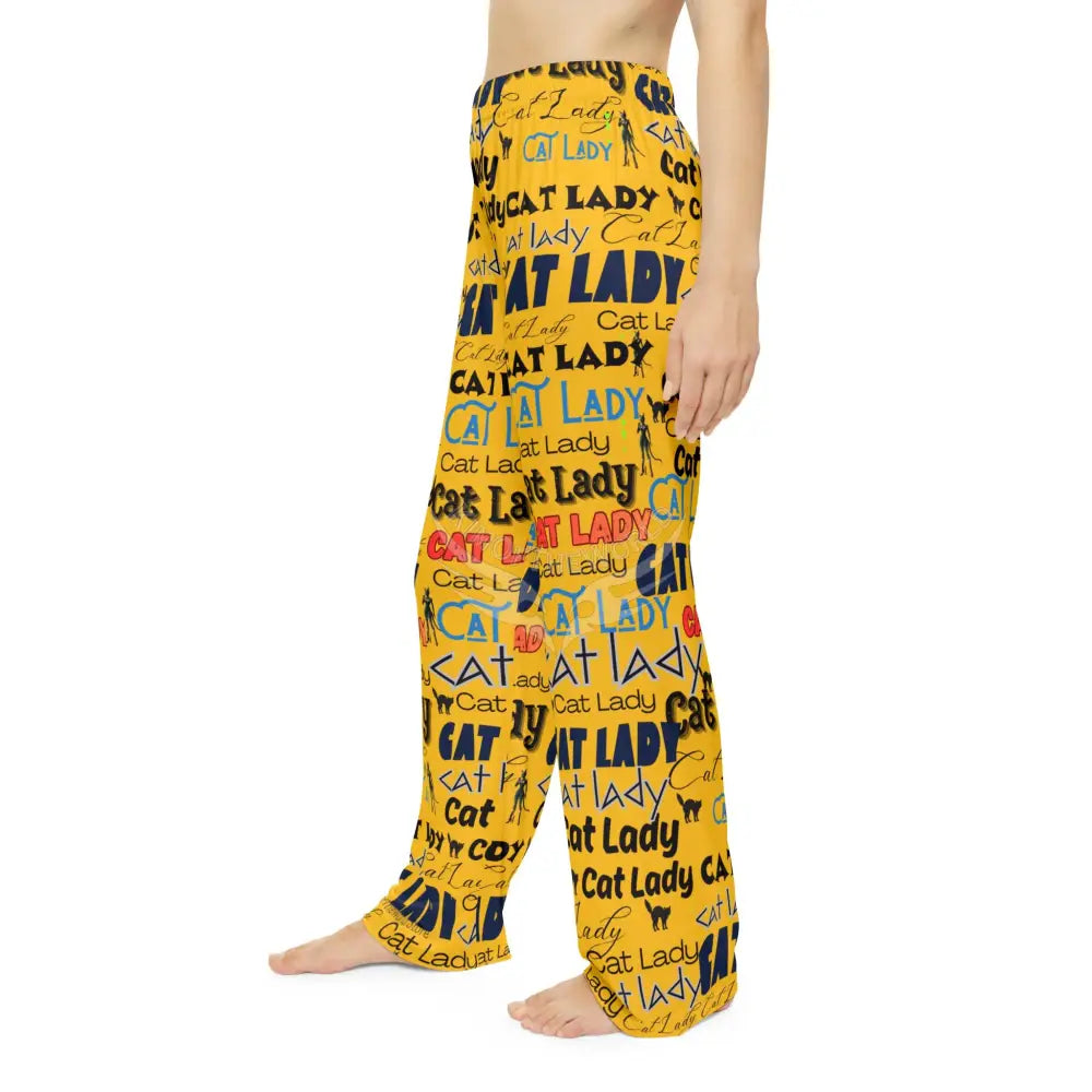 ’Cat Lady’ All Over Print Pajama Pants — Yellow All-Over Print Cozy Lounge Sleepwear L All Over Prints