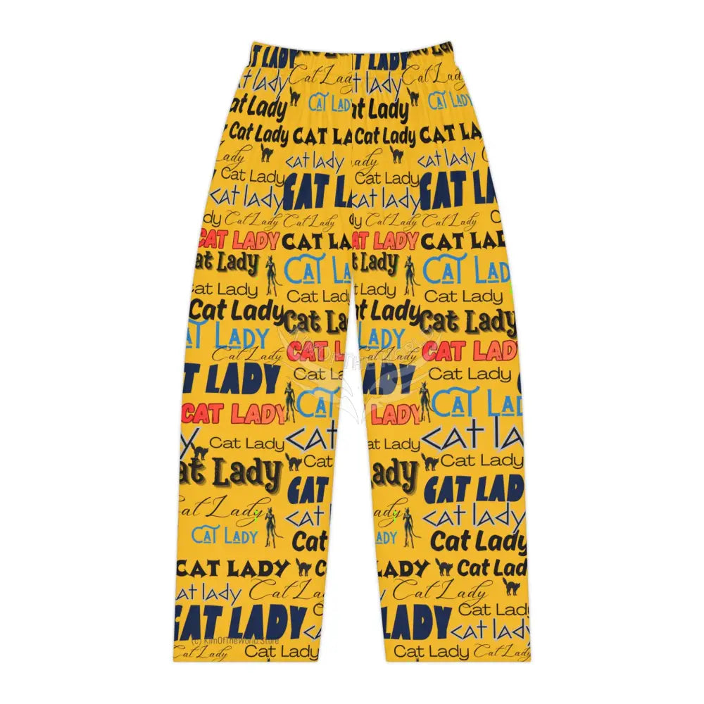’Cat Lady’ All Over Print Pajama Pants — Yellow All-Over Print Cozy Lounge Sleepwear L All Over Prints