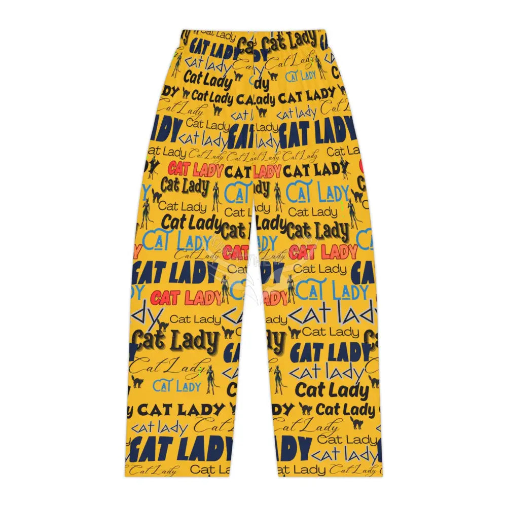 ’Cat Lady’ All Over Print Pajama Pants — Yellow All-Over Print Cozy Lounge Sleepwear L All Over Prints