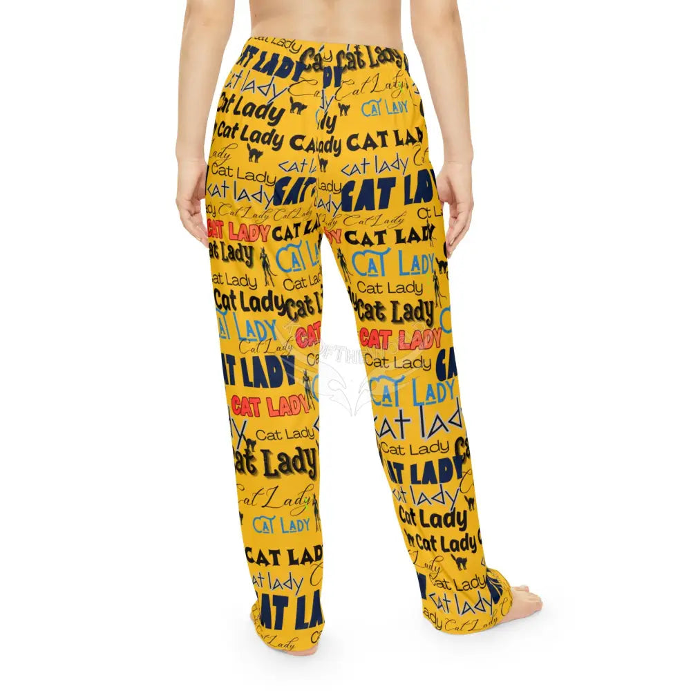 ’Cat Lady’ All Over Print Pajama Pants — Yellow All-Over Print Cozy Lounge Sleepwear L All Over Prints