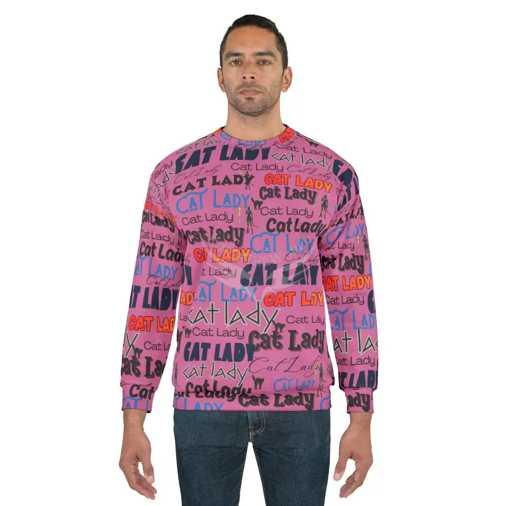 ’Cat Lady’ All-Over Print Sweatshirt — Pink Patterned Cozy Pullover for Cat Lovers L All Over Prints