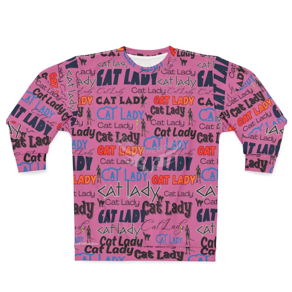’Cat Lady’ All-Over Print Sweatshirt — Pink Patterned Cozy Pullover for Cat Lovers L All Over Prints