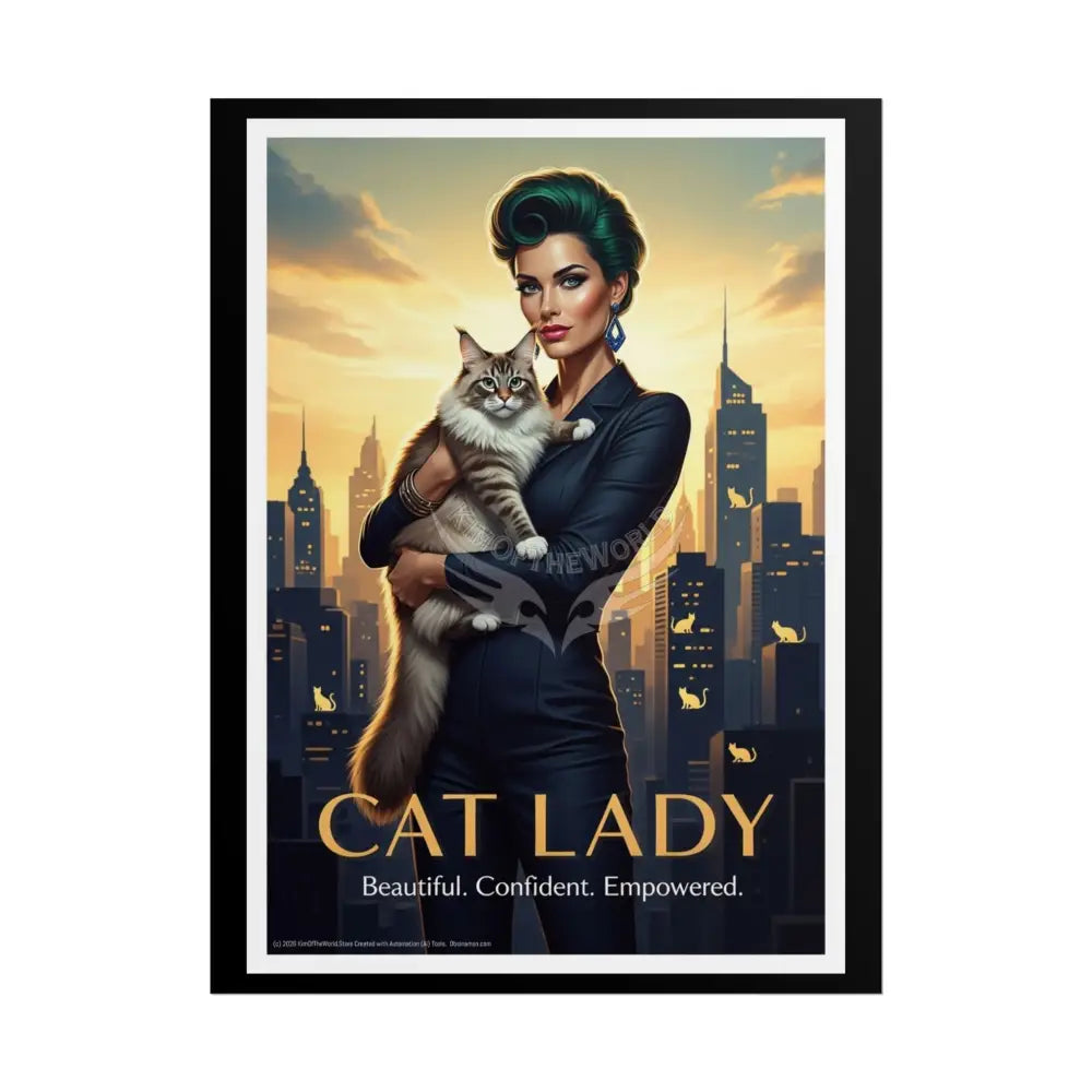 ’Cat Lady: Beautiful Confident Empowered’ - Change the Narrative Retro Faux Movie Poster - Rolled Poster 18″ x 24″