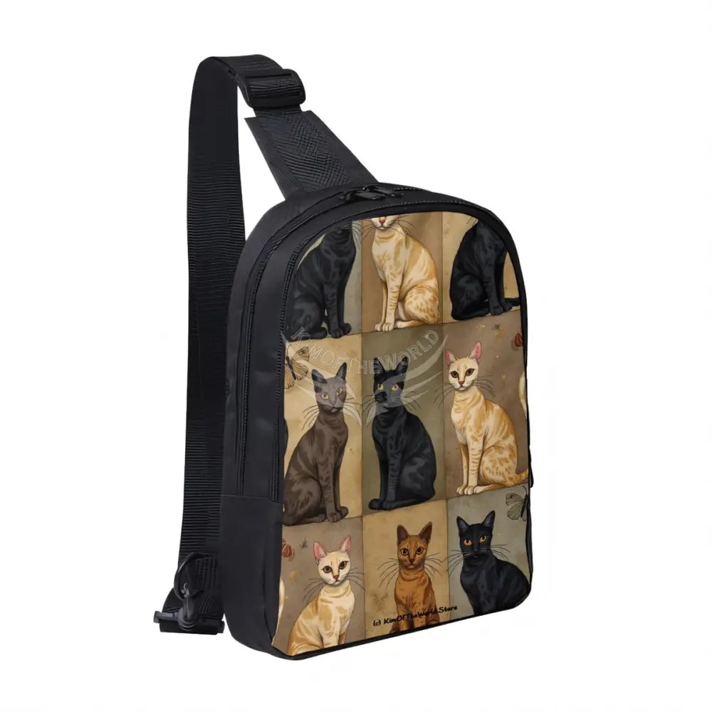 Cat Lady Beige & Black Print Double Layer CrossBody Bag Chest Bag One Size Satchel