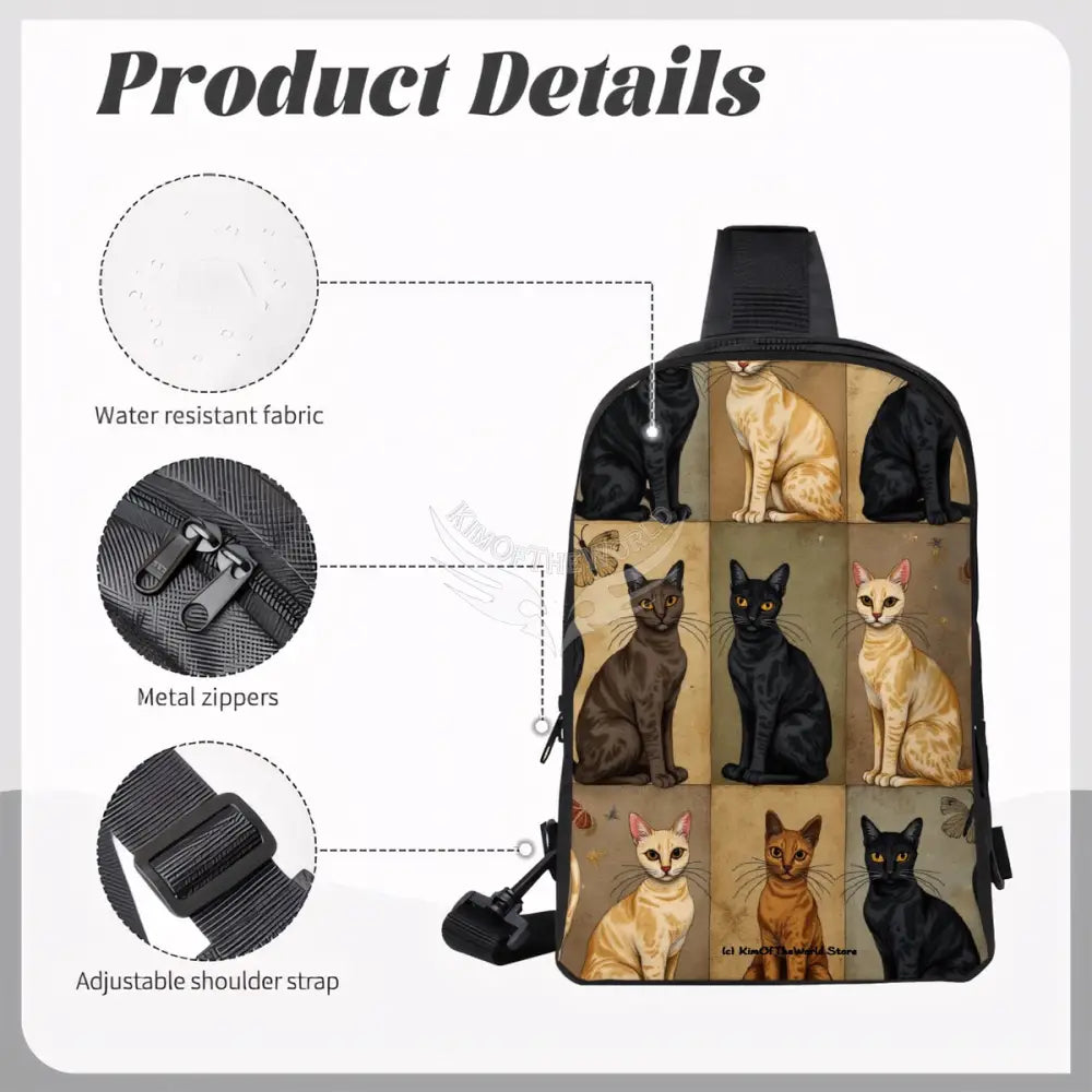 Cat Lady Beige & Black Print Double Layer CrossBody Bag Chest Bag One Size Satchel
