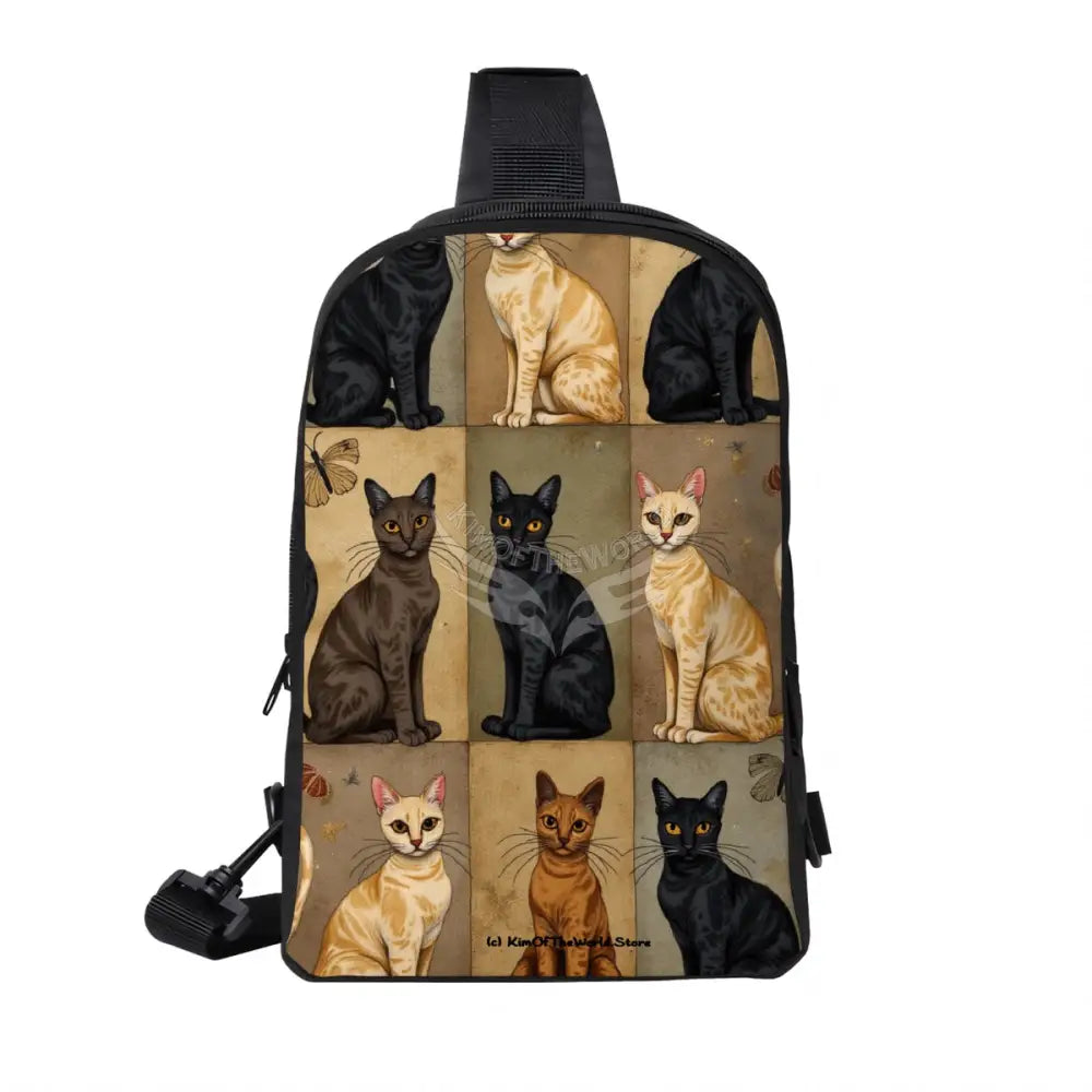 Cat Lady Beige & Black Print Double Layer CrossBody Bag Chest Bag One Size Satchel