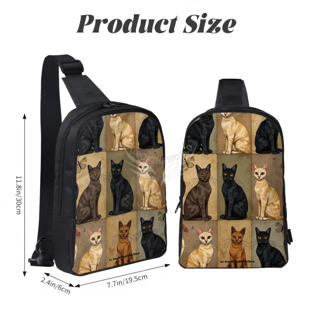 Cat Lady Beige & Black Print Double Layer CrossBody Bag Chest Bag One Size Satchel