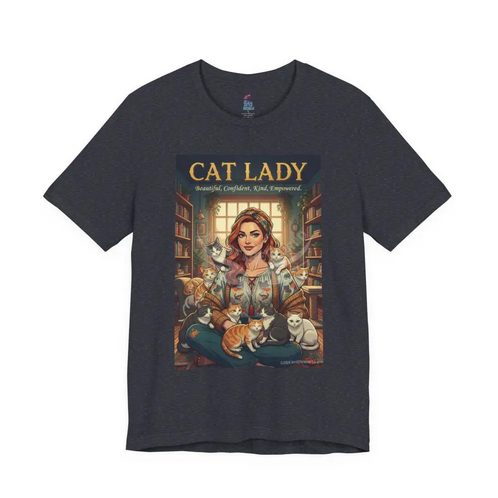 ’Cat Lady - Empowered’ Tee — Cute Catgirl T-Shirt S / Heather Navy T-Shirt