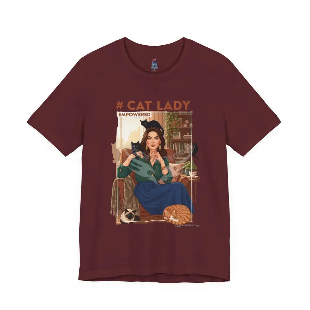 ’#Cat Lady - Empowered’ Tee — Cute Catgirl T-Shirt S / Maroon T-Shirt