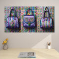 ’Cat Lady’ Floral Bag and Wallpaper Panels Canvas Prints Wall Art (Set F) 20’’x32’’x3pcs Wall Art