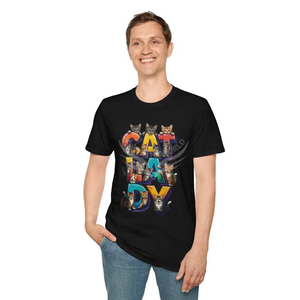 Cat Lady Graffiti Kitty Cats Cat Parent Tee - Softstyle T-Shirt Black / XS T-Shirt