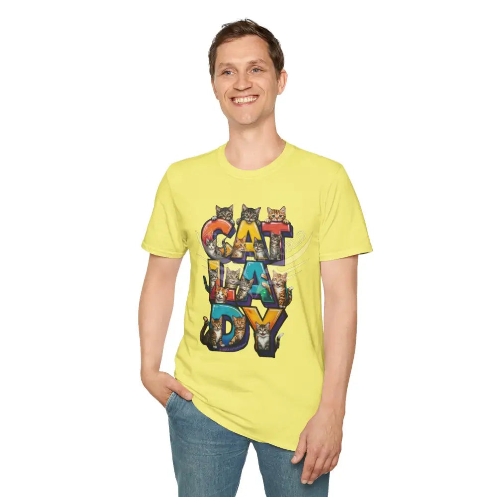 Cat Lady Graffiti Kitty Cats Cat Parent Tee - Softstyle T-Shirt Cornsilk / S T-Shirt