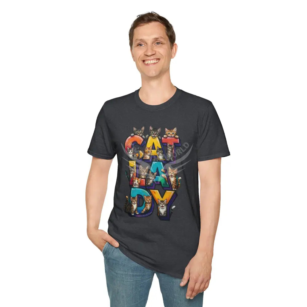 Cat Lady Graffiti Kitty Cats Cat Parent Tee - Softstyle T-Shirt Dark Heather Grey / XS T-Shirt