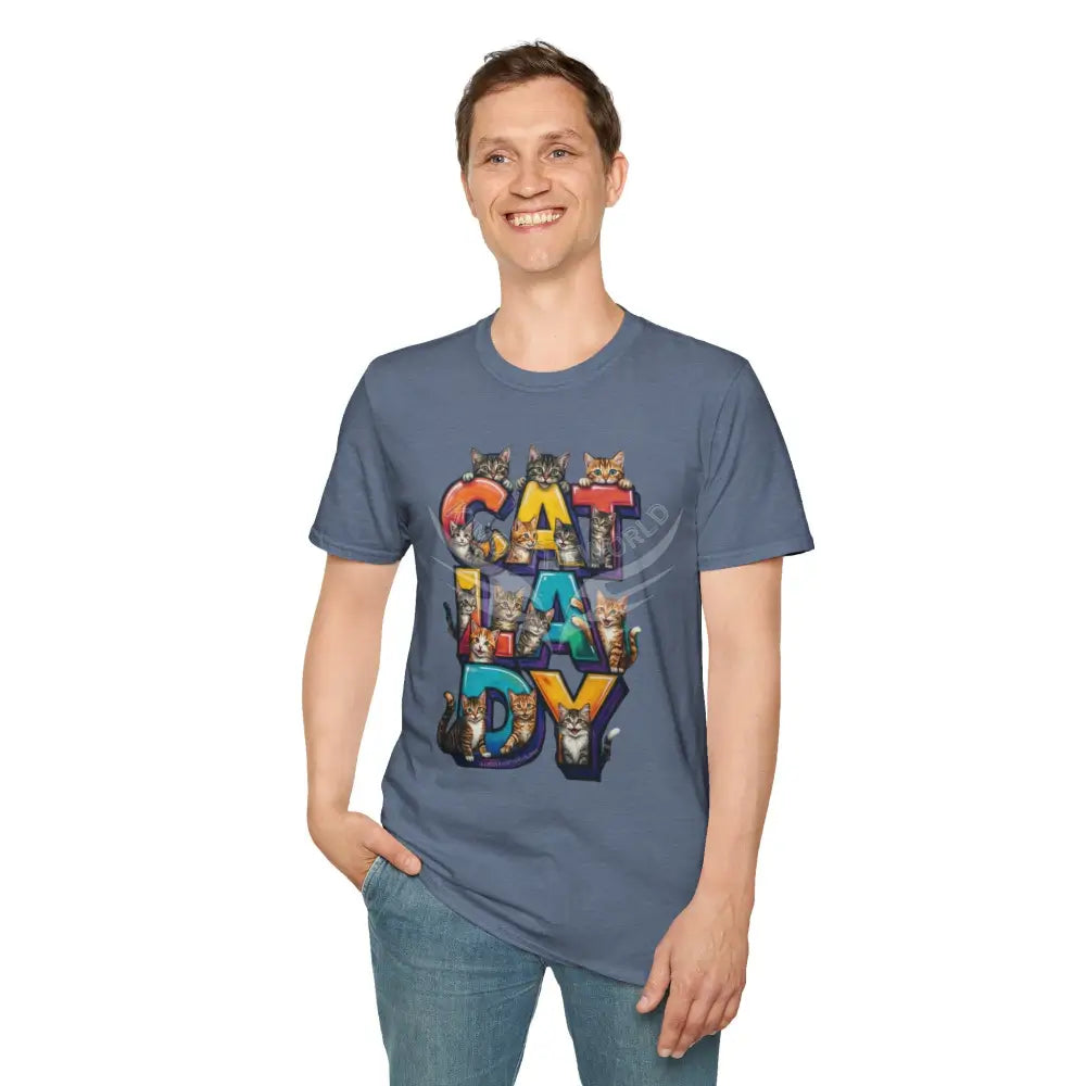 Cat Lady Graffiti Kitty Cats Cat Parent Tee - Softstyle T-Shirt Heather Indigo / S T-Shirt
