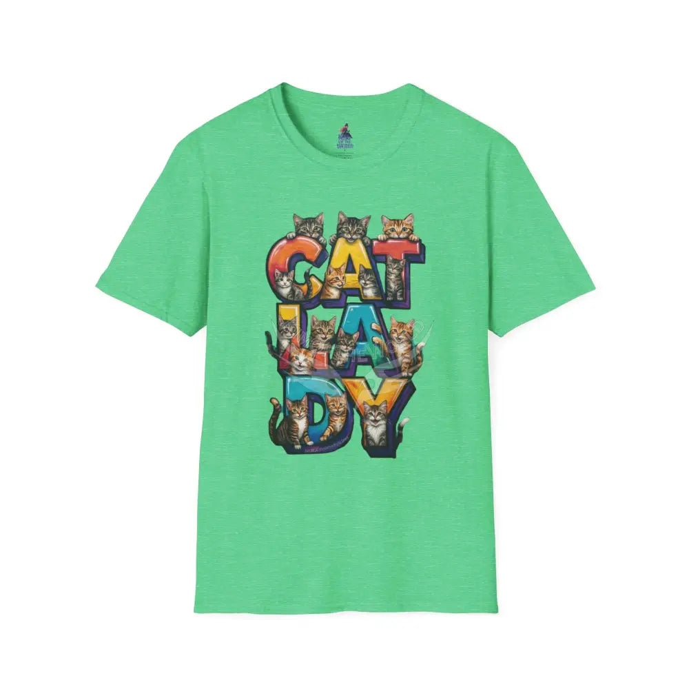 Cat Lady Graffiti Kitty Cats Cat Parent Tee - Softstyle T-Shirt Heather Irish Green / S T-Shirt