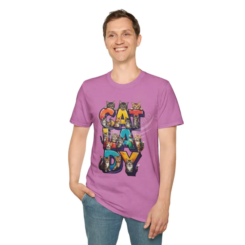 Cat Lady Graffiti Kitty Cats Cat Parent Tee - Softstyle T-Shirt Heather Radiant Orchid / S T-Shirt