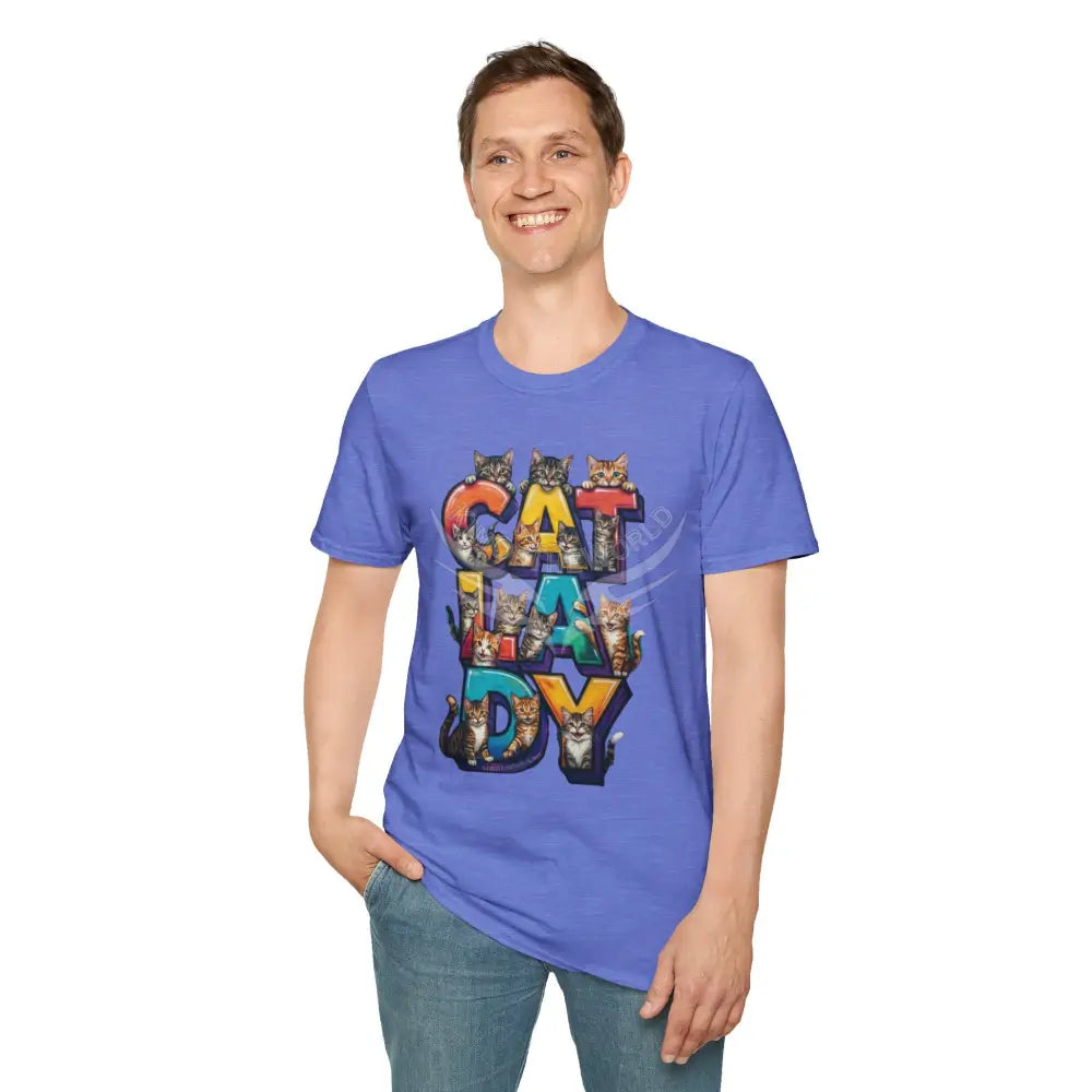 Cat Lady Graffiti Kitty Cats Cat Parent Tee - Softstyle T-Shirt Heather Royal / XS T-Shirt