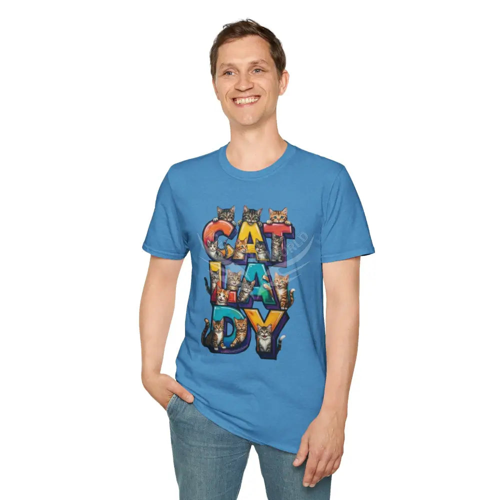 Cat Lady Graffiti Kitty Cats Cat Parent Tee - Softstyle T-Shirt Heather Sapphire / S T-Shirt