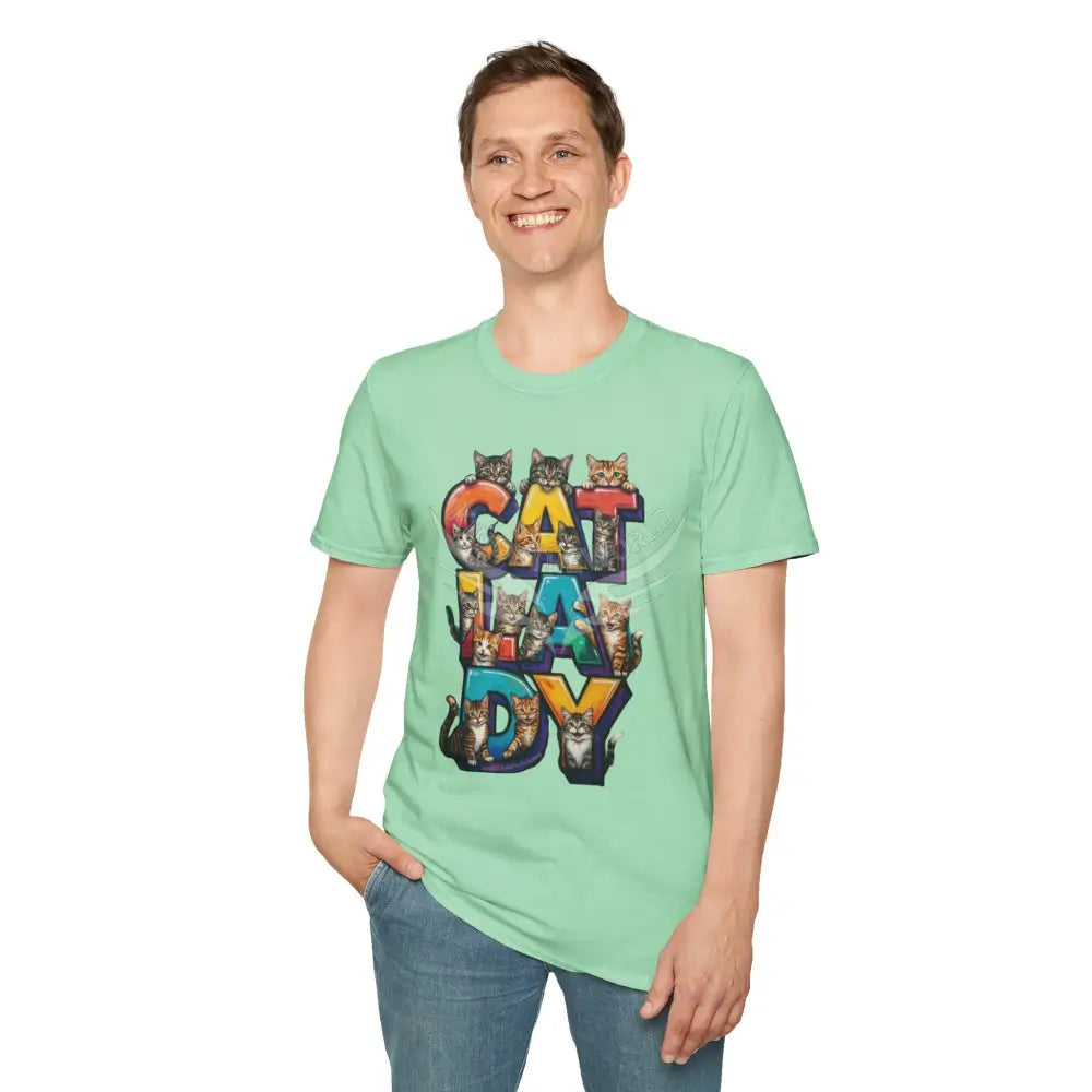 Cat Lady Graffiti Kitty Cats Cat Parent Tee - Softstyle T-Shirt Mint Green / S T-Shirt
