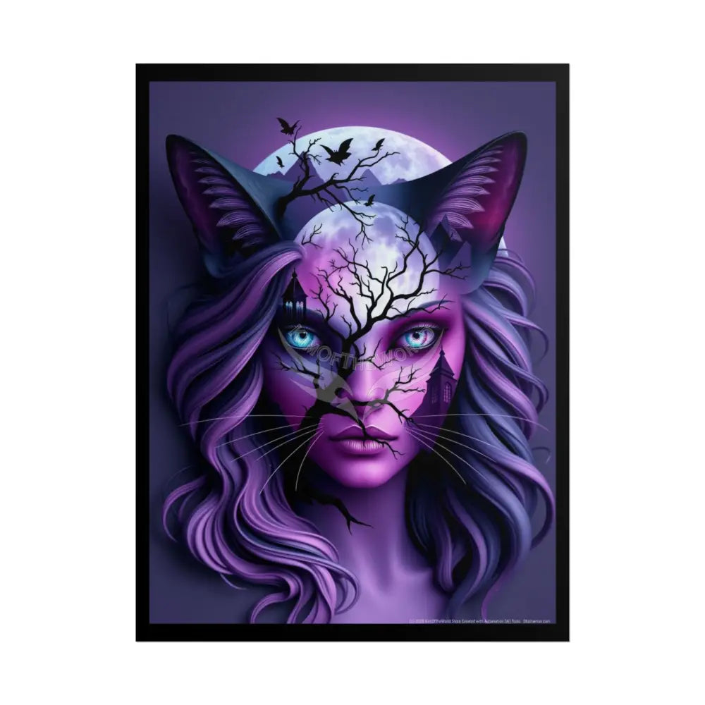 Cat Lady Meow Trippy 3D Double Exposure Floral Gothic Scene - Rolled Poster 18″ x 24″ (Vertical) / Matte Poster