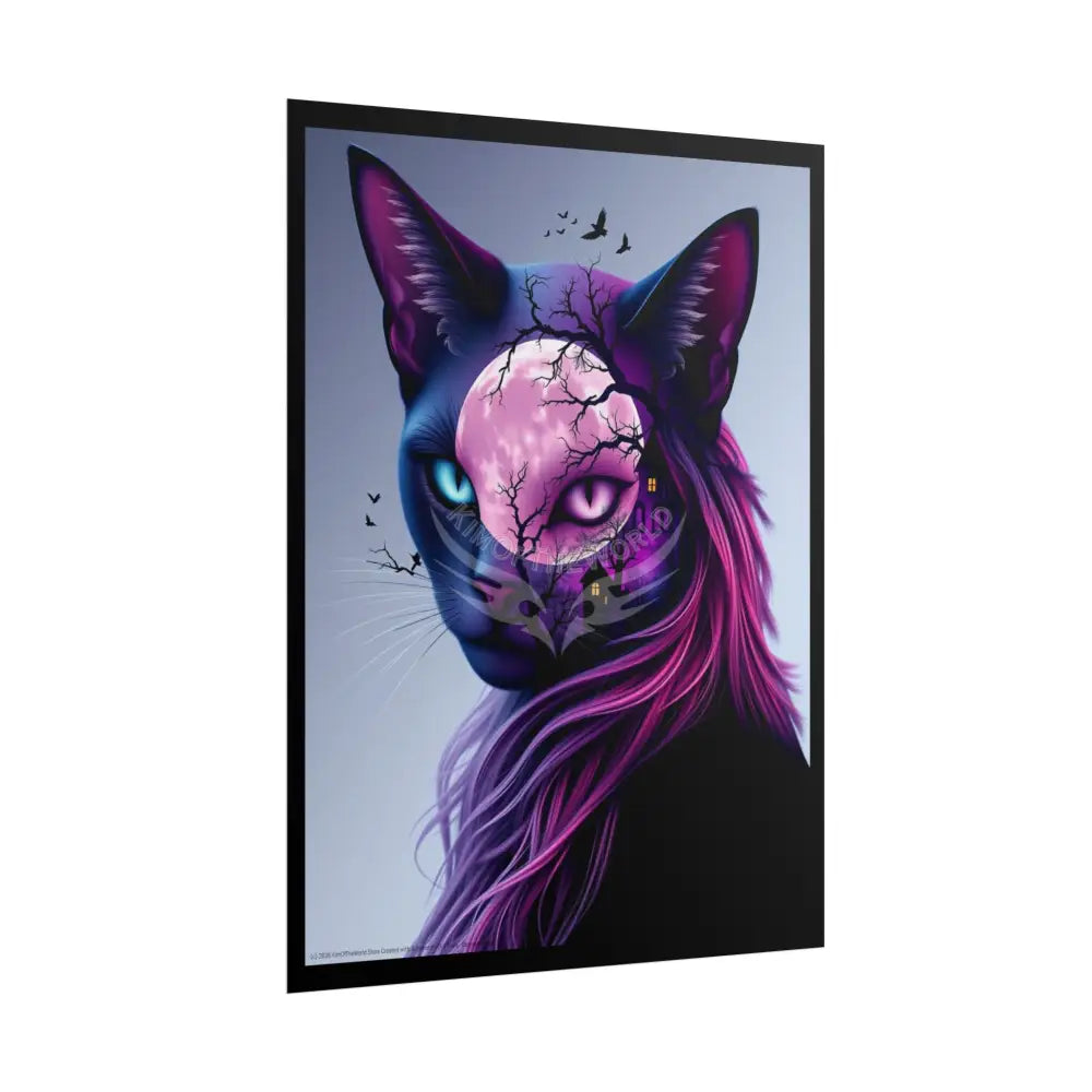 Cat Lady Meow Trippy 3D Double Exposure Floral Gothic Scene - Rolled Poster Poster