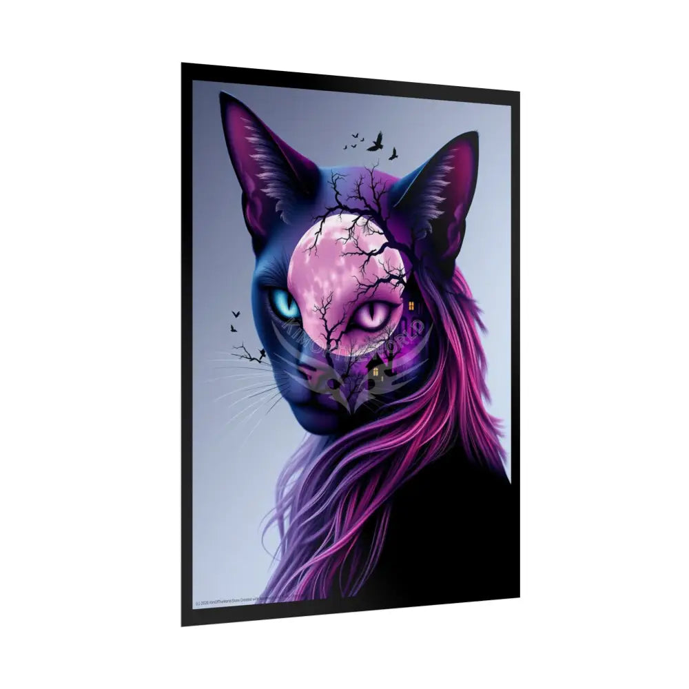 Cat Lady Meow Trippy 3D Double Exposure Floral Gothic Scene - Rolled Poster Poster