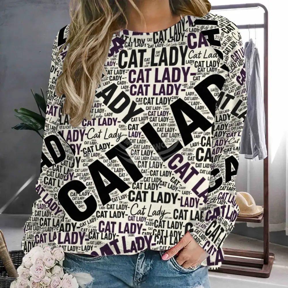 Cat Lady OP Newsprint Crewneck Sweatshirts Women Women’s Hoodies