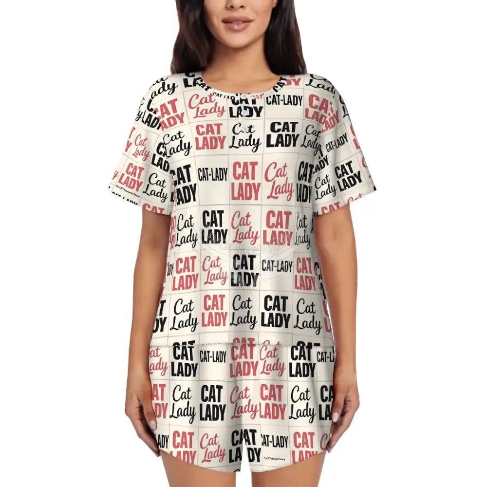 Cat Lady’ Print ’Pajama Sets for Women Crew Neck Short Sleeve S Women’s Pajamas