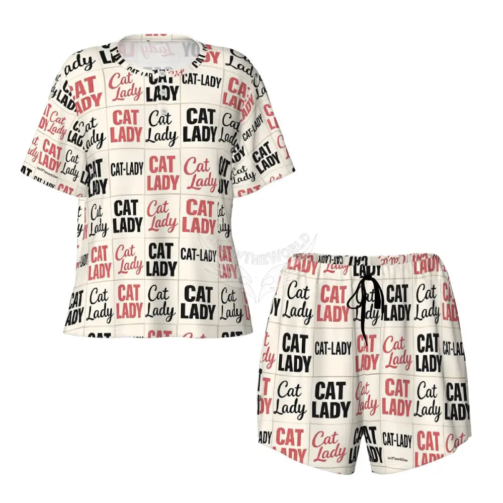 Cat Lady’ Print ’Pajama Sets for Women Crew Neck Short Sleeve Women’s Pajamas