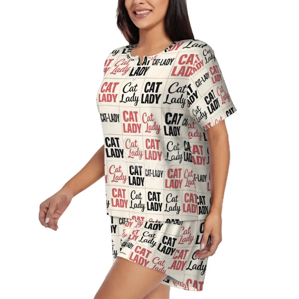 Cat Lady’ Print ’Pajama Sets for Women Crew Neck Short Sleeve Women’s Pajamas