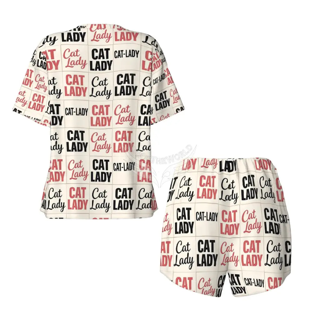 Cat Lady’ Print ’Pajama Sets for Women Crew Neck Short Sleeve Women’s Pajamas