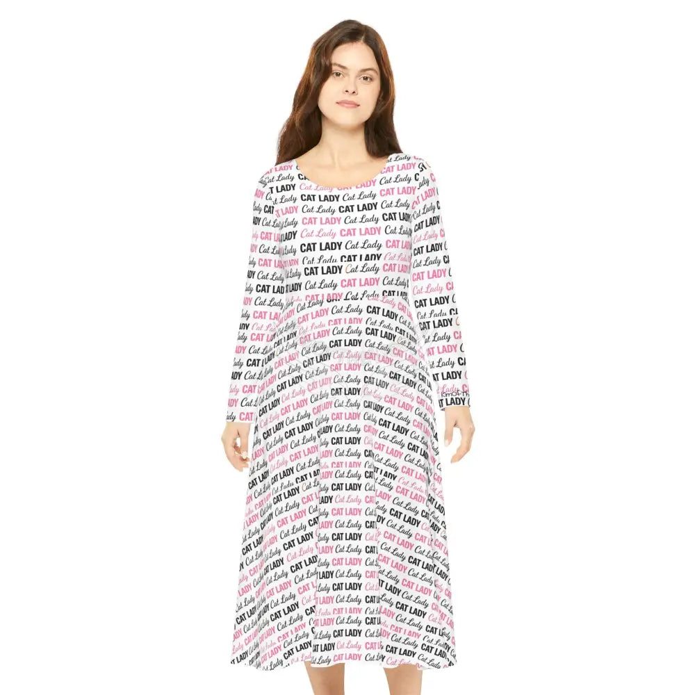 Cat Lady Wallpaper Print Dress – Women’s Long Sleeve AOP S All Over Prints