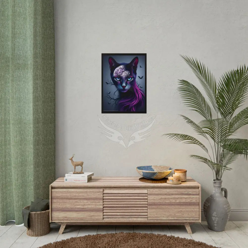 Cat Meow Trippy 3D Double Exposure Floral Gothic Scene - Rolled Poster Poster
