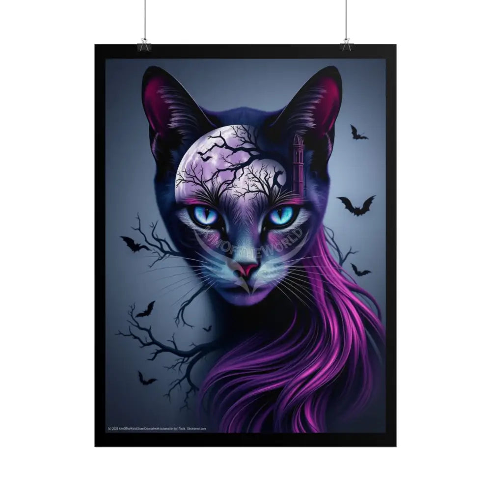 Cat Meow Trippy 3D Double Exposure Floral Gothic Scene - Rolled Poster Poster