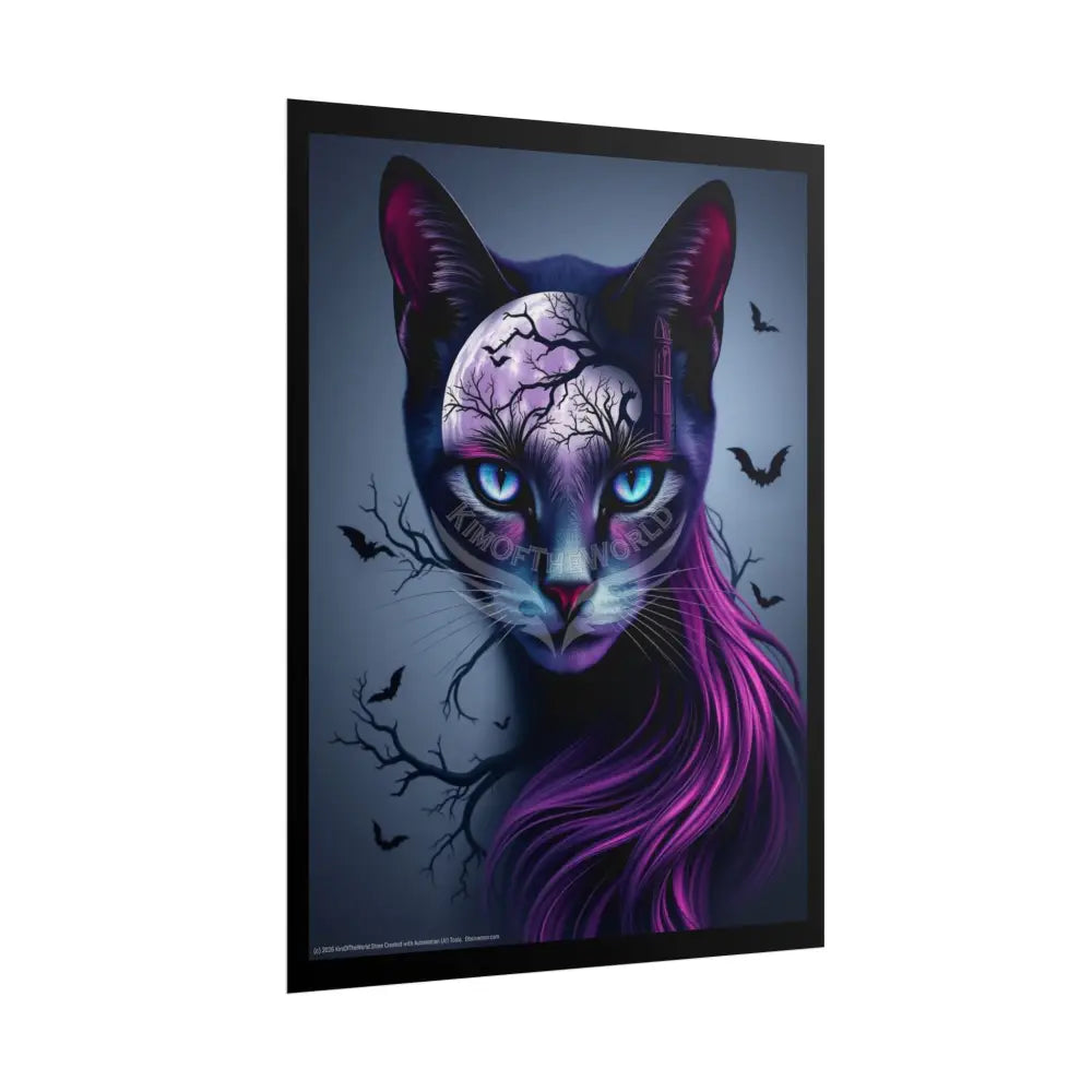 Cat Meow Trippy 3D Double Exposure Floral Gothic Scene - Rolled Poster Poster