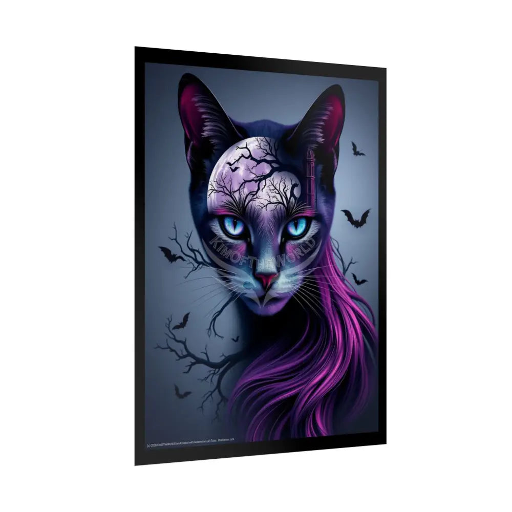 Cat Meow Trippy 3D Double Exposure Floral Gothic Scene - Rolled Poster Poster