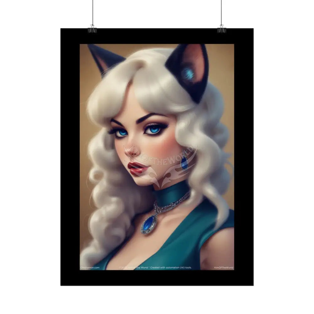 Cat Portrait Poster — Cute Piercing Blue-Eyed Feline Art Print Poster