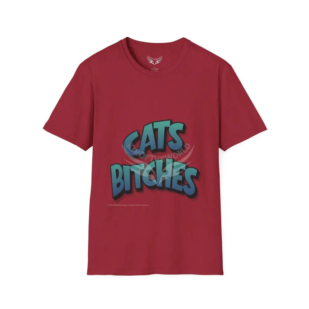 ’Cats Bitches’ Cat Lady Kitty Parent Tee - Softstyle T-Shirt Antique Cherry Red / S T-Shirt