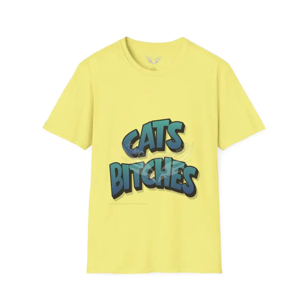 ’Cats Bitches’ Cat Lady Kitty Parent Tee - Softstyle T-Shirt Cornsilk / S T-Shirt