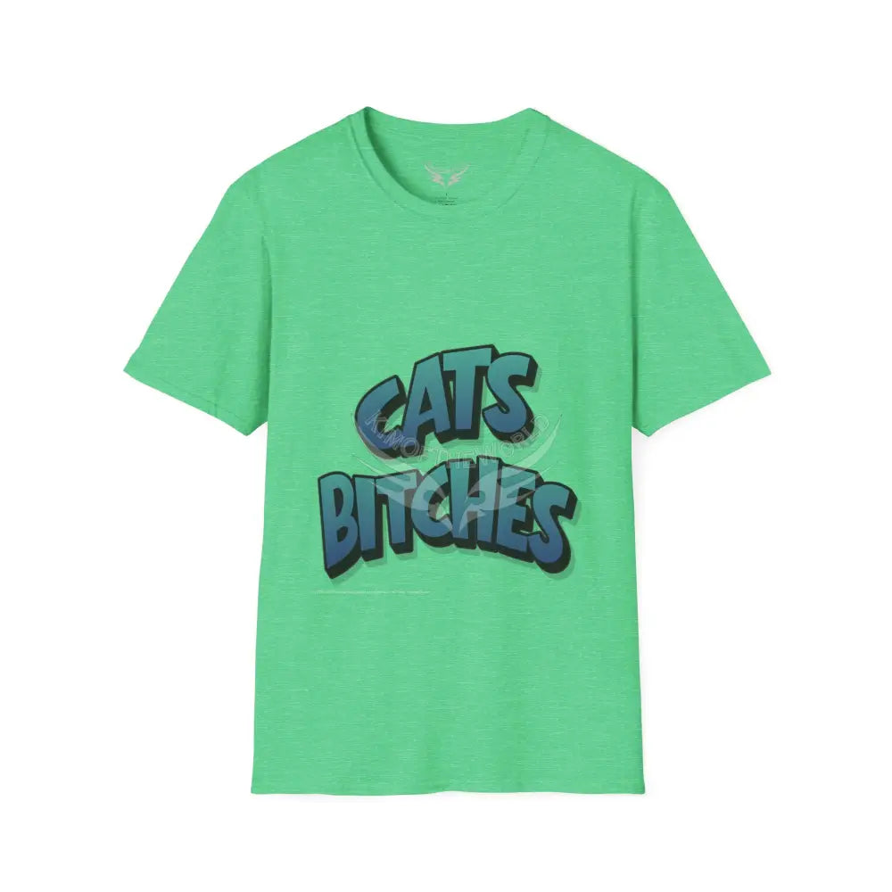 ’Cats Bitches’ Cat Lady Kitty Parent Tee - Softstyle T-Shirt Heather Irish Green / S T-Shirt