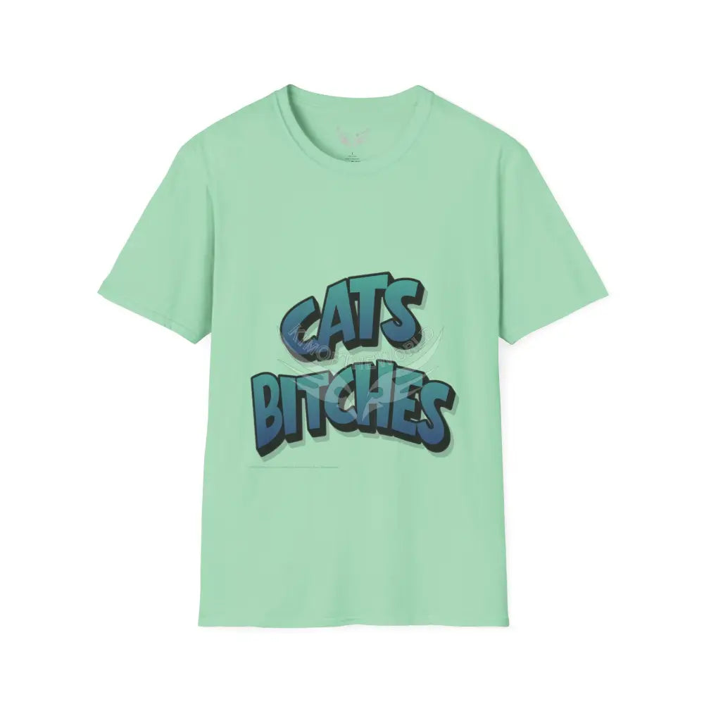 ’Cats Bitches’ Cat Lady Kitty Parent Tee - Softstyle T-Shirt Mint Green / S T-Shirt