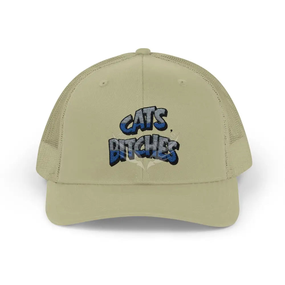 ’Cats Bitches’ Cat Lady Cat Lovers Rescuer’s Snapback Trucker Cap — Embroidered Hat Khaki / One size Hats