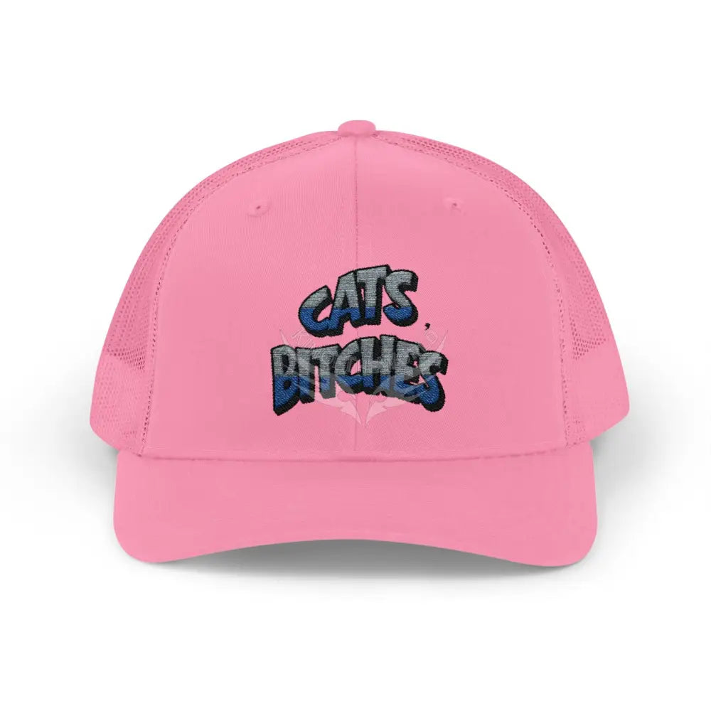 ’Cats Bitches’ Cat Lady Cat Lovers Rescuer’s Snapback Trucker Cap — Embroidered Hat Pink / One size Hats