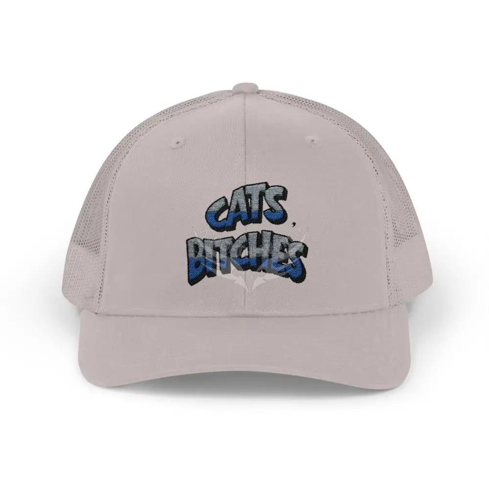 ’Cats Bitches’ Cat Lady Cat Lovers Rescuer’s Snapback Trucker Cap — Embroidered Hat Silver / One size Hats
