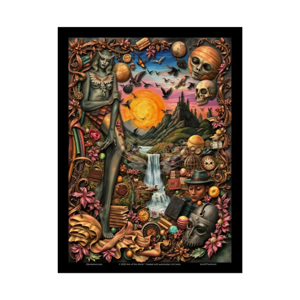Celestial Gothic Magic Mashup Floral Art Poster — Surreal Blender Sculpture Print 18″ x 24″ (Vertical) / Semi Glossy