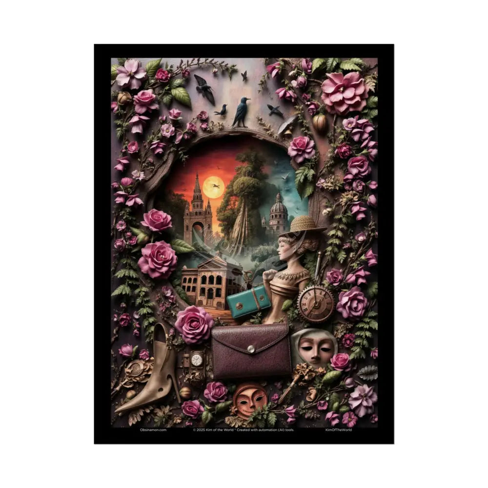 Celestial Gothic Magic Mashup Floral Art Poster — Surreal Blender Sculpture Print 18″ x 24″ (Vertical) / Semi Glossy