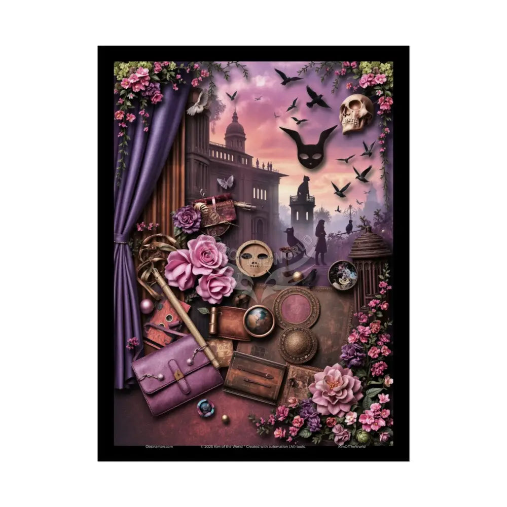 Celestial Gothic Magic Mashup Floral Art Poster — Surreal Blender Sculpture Print 18″ x 24″ (Vertical) / Semi Glossy