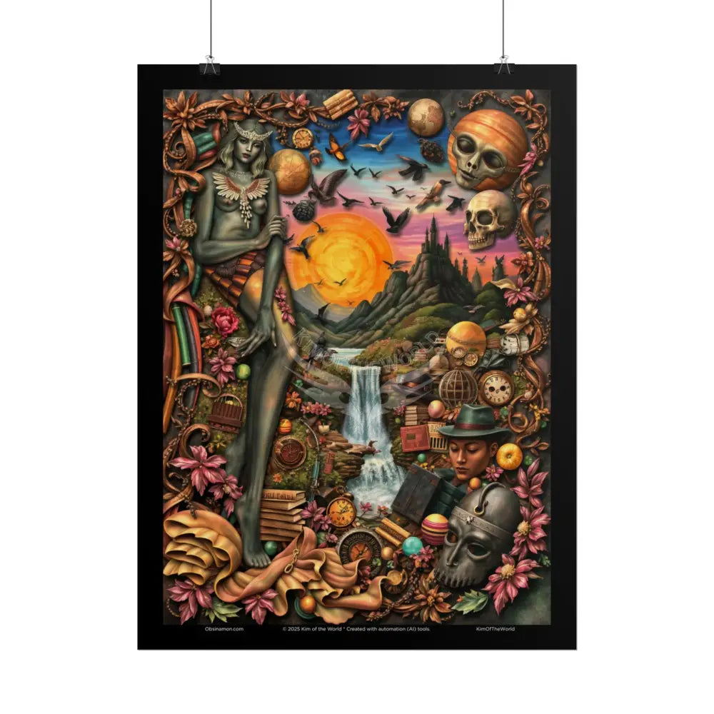 Celestial Gothic Magic Mashup Floral Art Poster — Surreal Blender Sculpture Print Poster